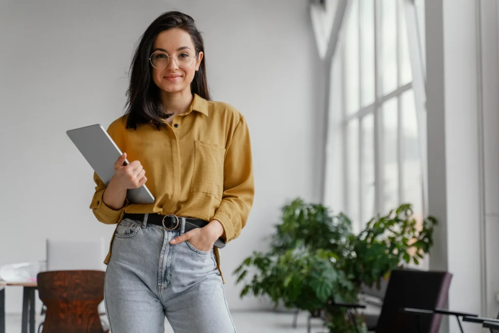 young businesswoman posing with copy space 11zon scaled